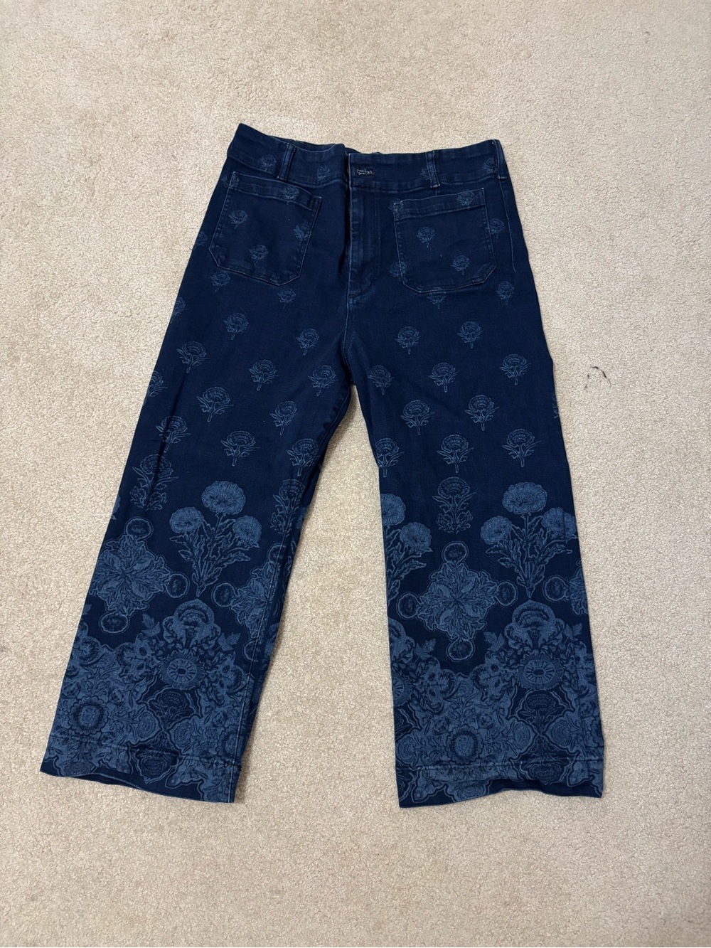 Maeve Navy Blue Patterned Wide-Leg Chinos